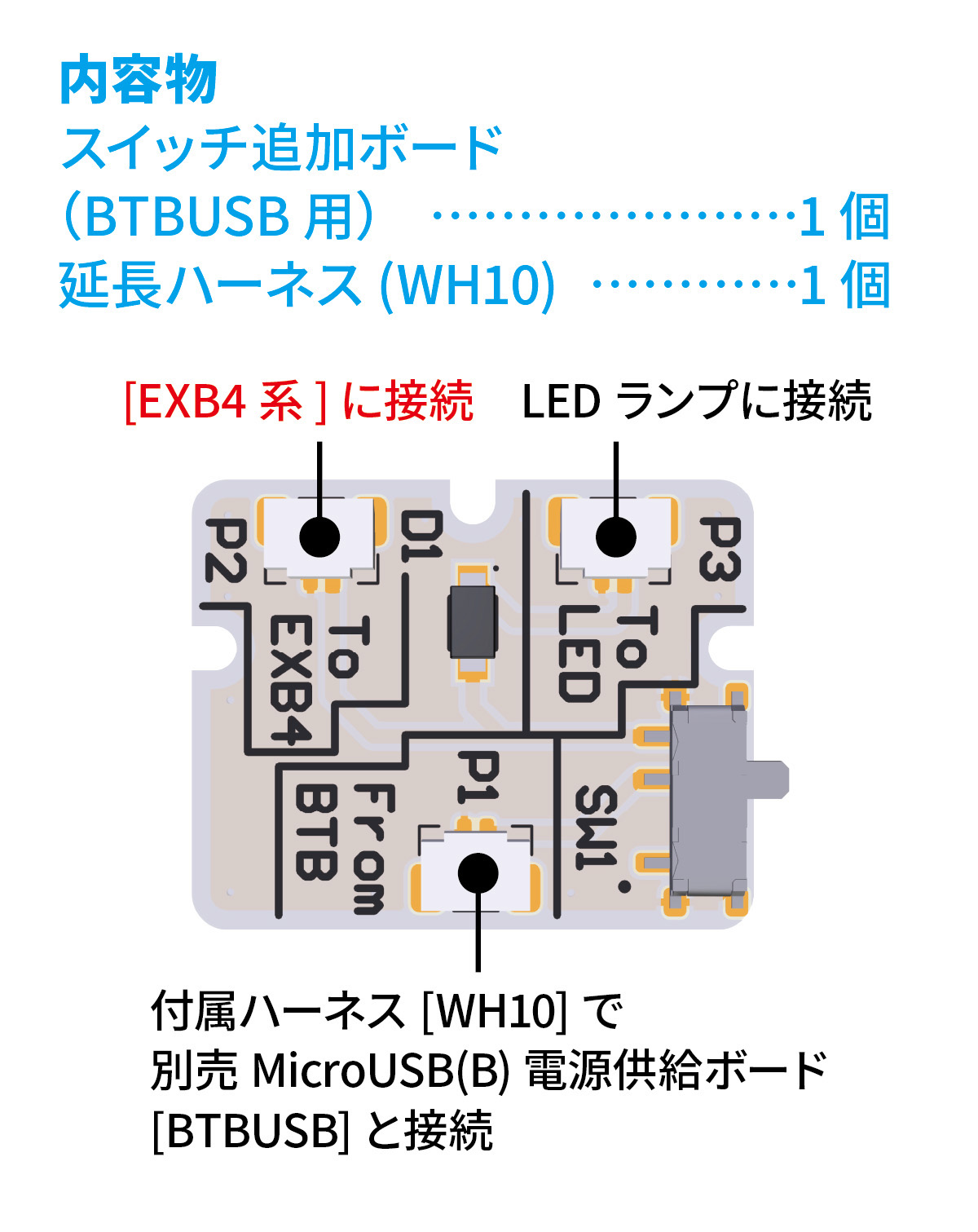 ワンタッチLEDシリーズ2   スイッチ追加ボード（BTBUSB用）（1個入）