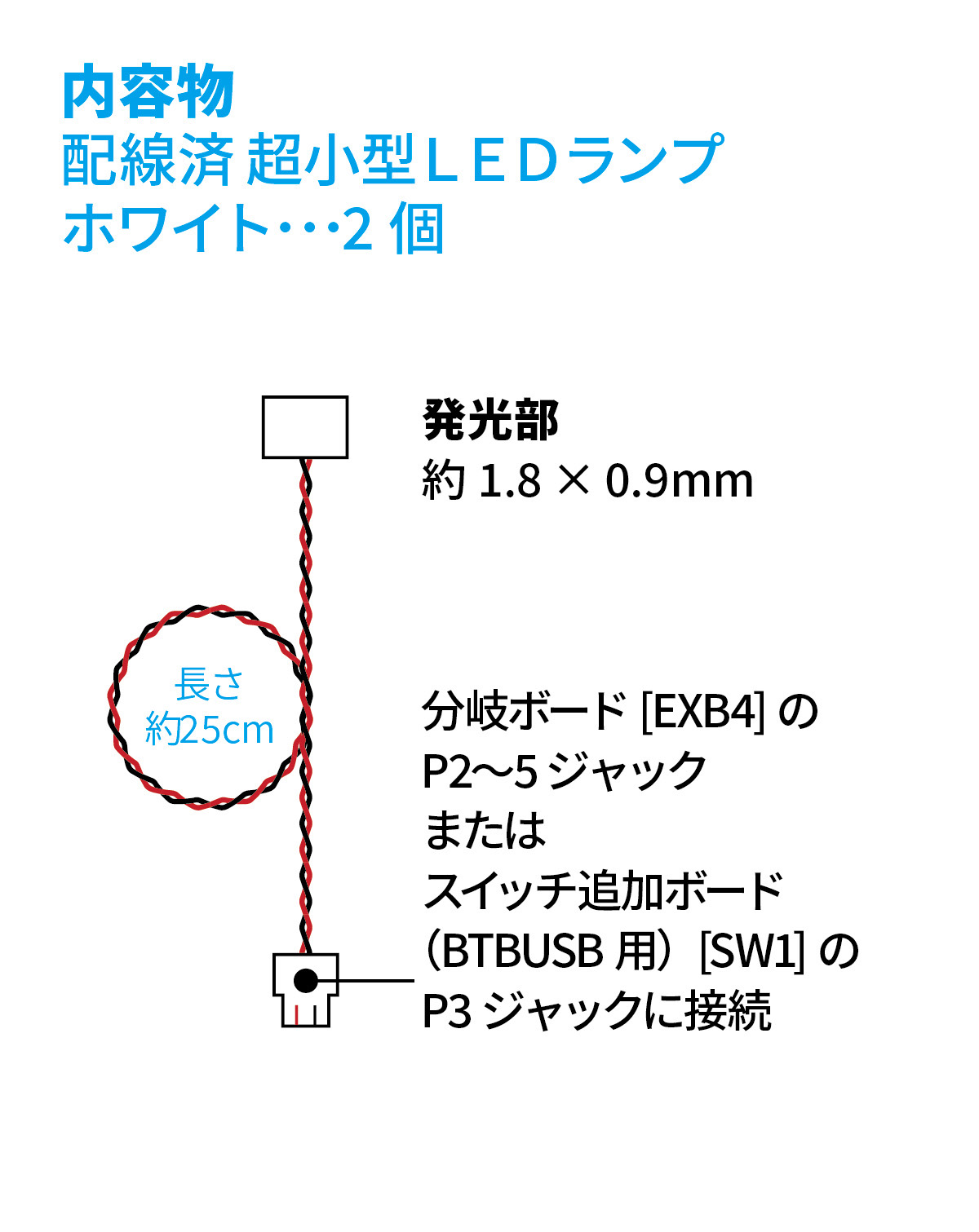 ワンタッチLEDシリーズ2 配線済超小型LEDランプ ホワイト（2個入）