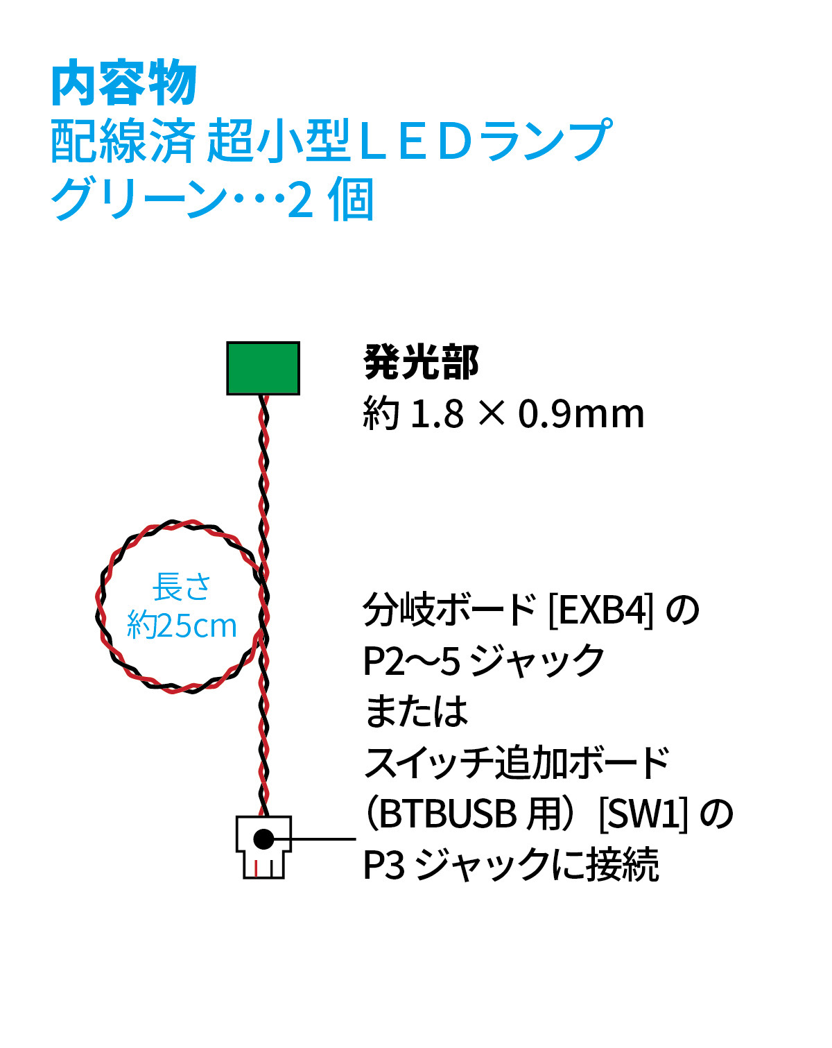 ワンタッチLEDシリーズ2 配線済超小型LEDランプ グリーン（2個入）