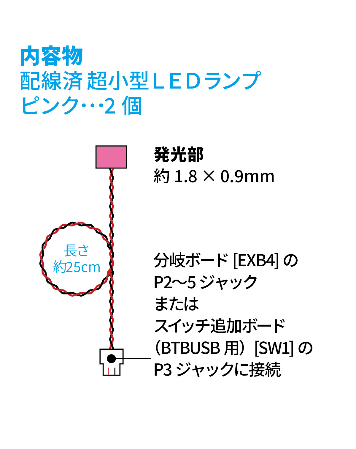 ワンタッチLEDシリーズ2 配線済超小型LEDランプ ピンク（2個入）