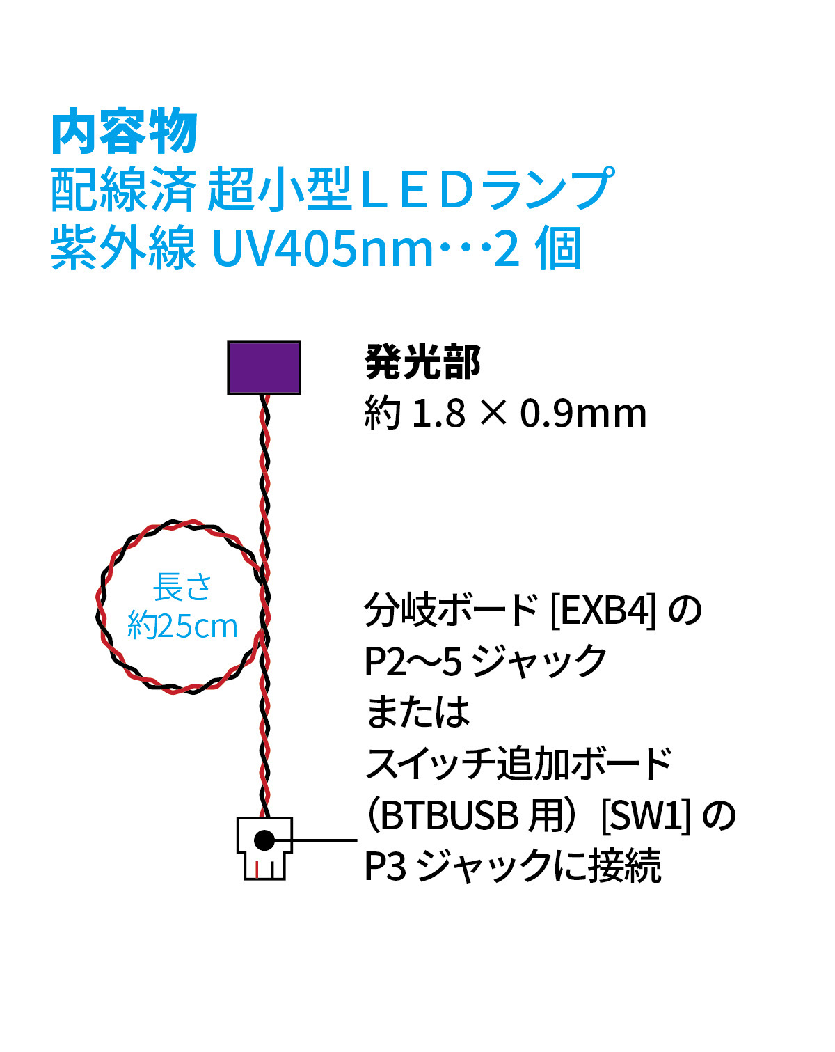 ワンタッチLEDシリーズ2 配線済超小型LEDランプ 紫外線 UV405nm（2個入)